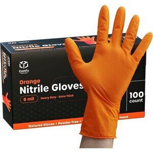 Mil  Nitrile Disposable Gloves - Industrial Grade Safety Work Orange Gloves